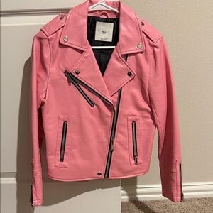 Mango Pink Leather Biker Jacket